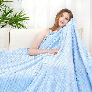 Plush Light Blue Textured Twin Blanket